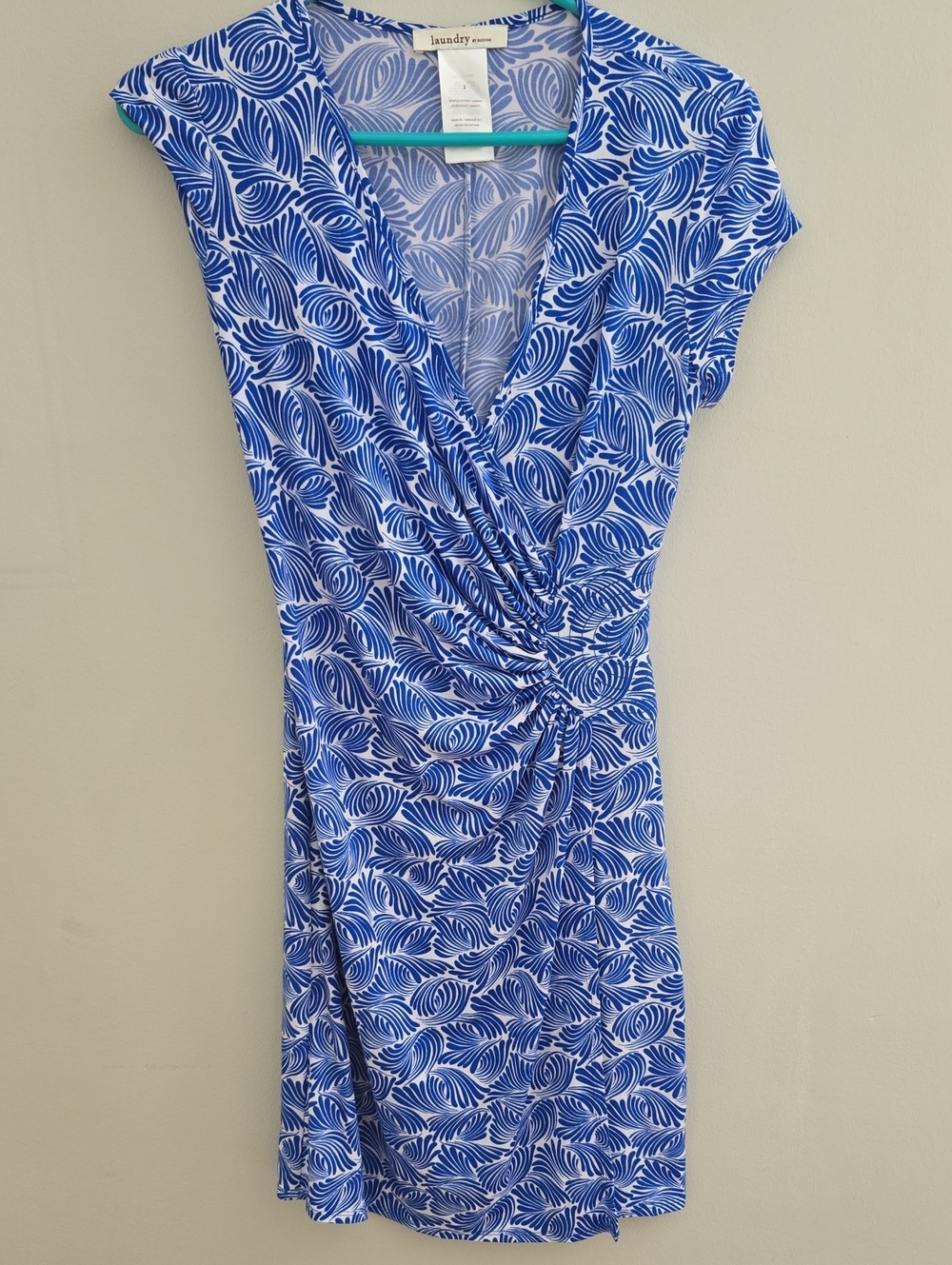 Laundry by Shelli Segal Blue & White Twist-Front Wrap Dress